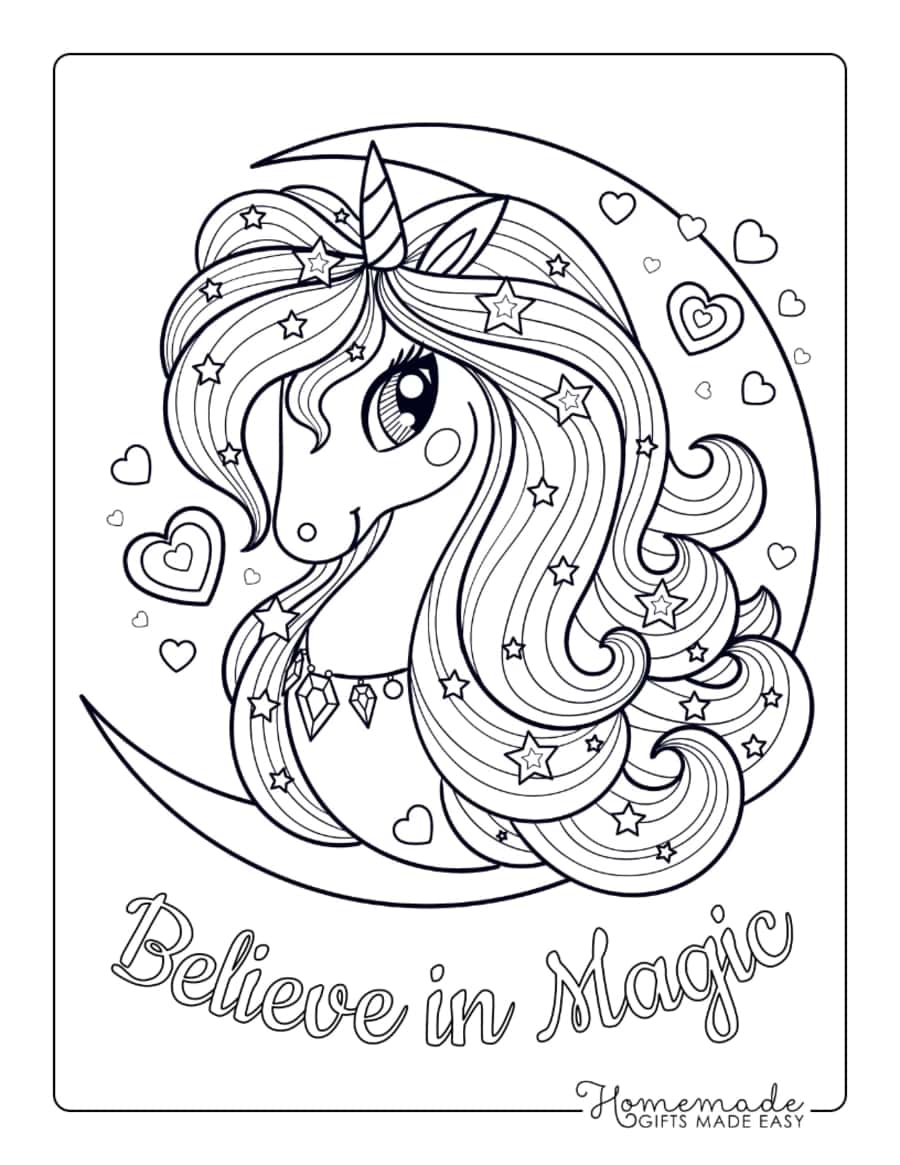 Believe In Magic Moon Stars Hearts Unicorn Tracing Shape Pdf Free Vectors